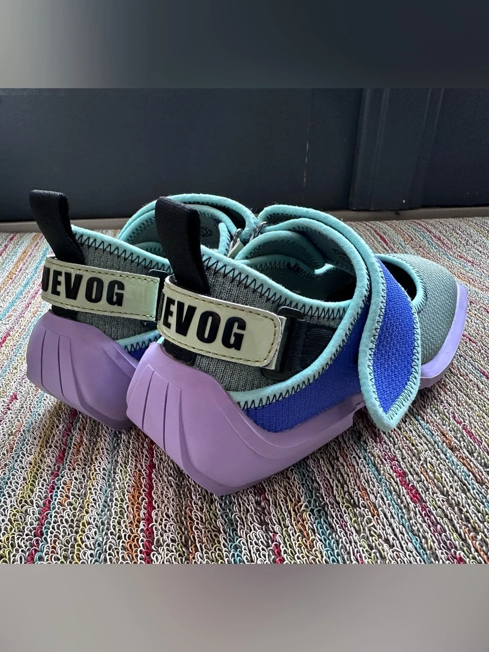 Fluevog LIKE NEW Future Angel Blair Velcro green/blue/purple vegan sneaker-7